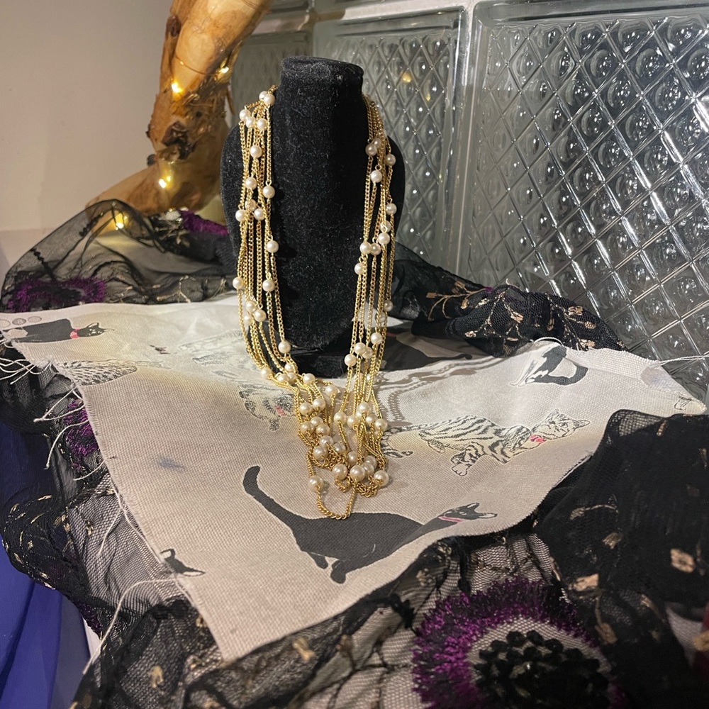 Gold Multi-Strand Beaded Necklace - Women Jewelry - Picture 4 of 6
